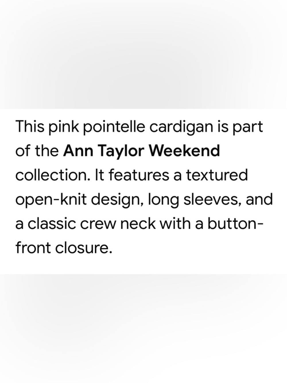 Ann Taylor weekend Open-Knit Blush Pink Button Cardigan, size small - Picture 6 of 6